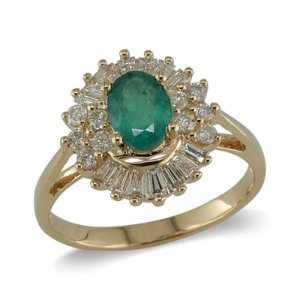 14K Gold Emerald and Diamond Ring