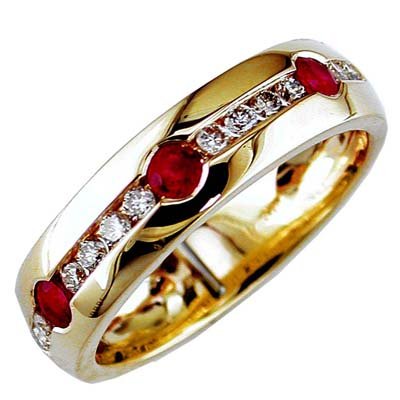 Mens 14K Diamond and Ruby Ring