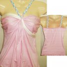 Women Sexy Trendy Fashion Designer T-Shirt Tank Top Pink/White