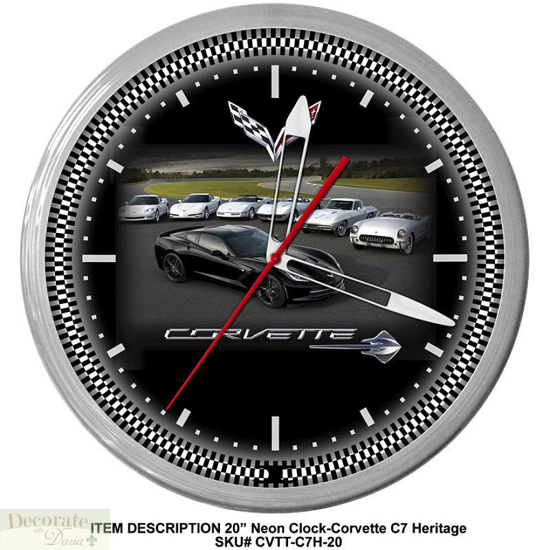CORVETTE C7 HERITAGE NEON WALL CLOCK 20" All Vettes Made USA 1 Year
