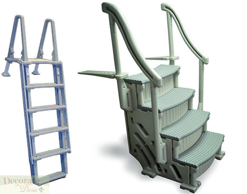 POOL ENTRY CURVE STEPS + OUTSIDE LADDER Above Ground Confer Fit 48"H to