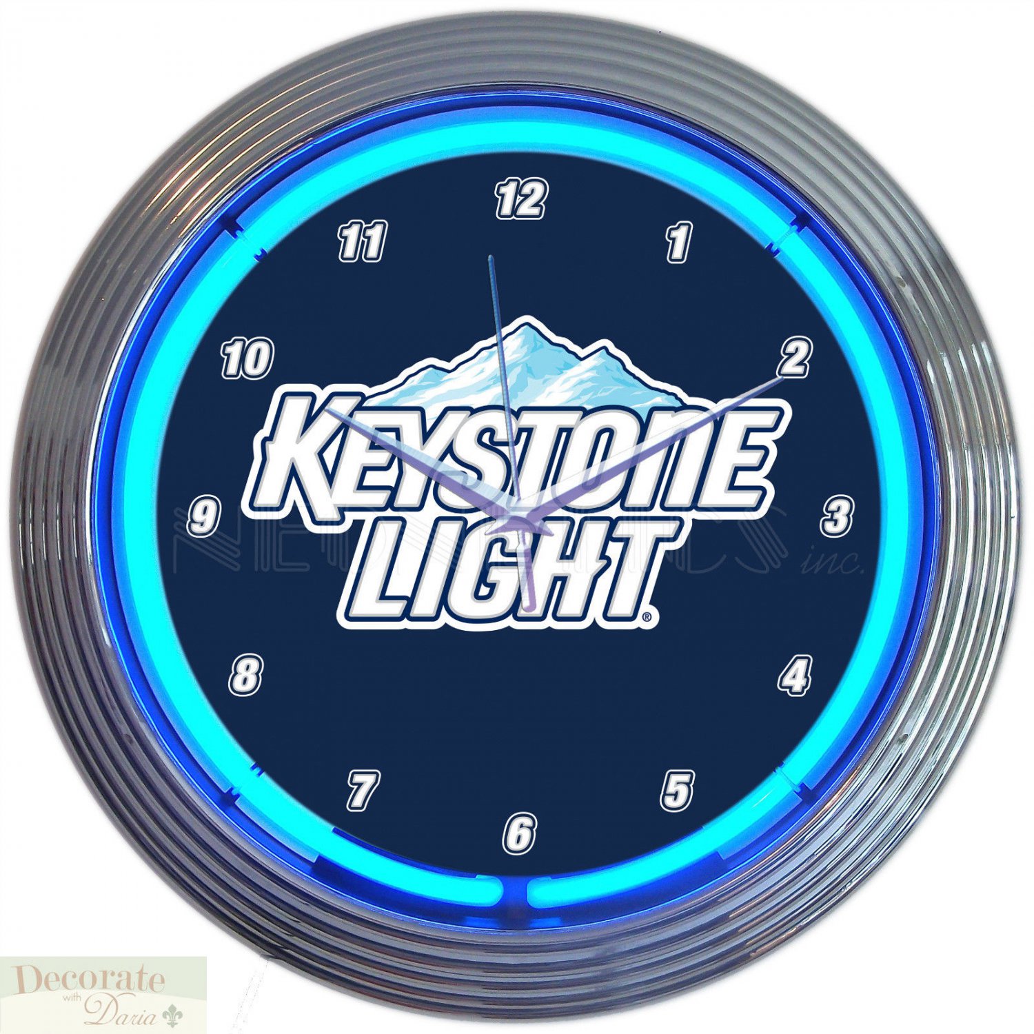 KEYSTONE LIGHT LOGO Beer Coors 15" Neon Wall Clock Glass Face Chrome