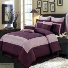 QUEEN COMFORTER 8Pc SET Purple Block Pattern Skirt 4 Shams Pillows Polyester New