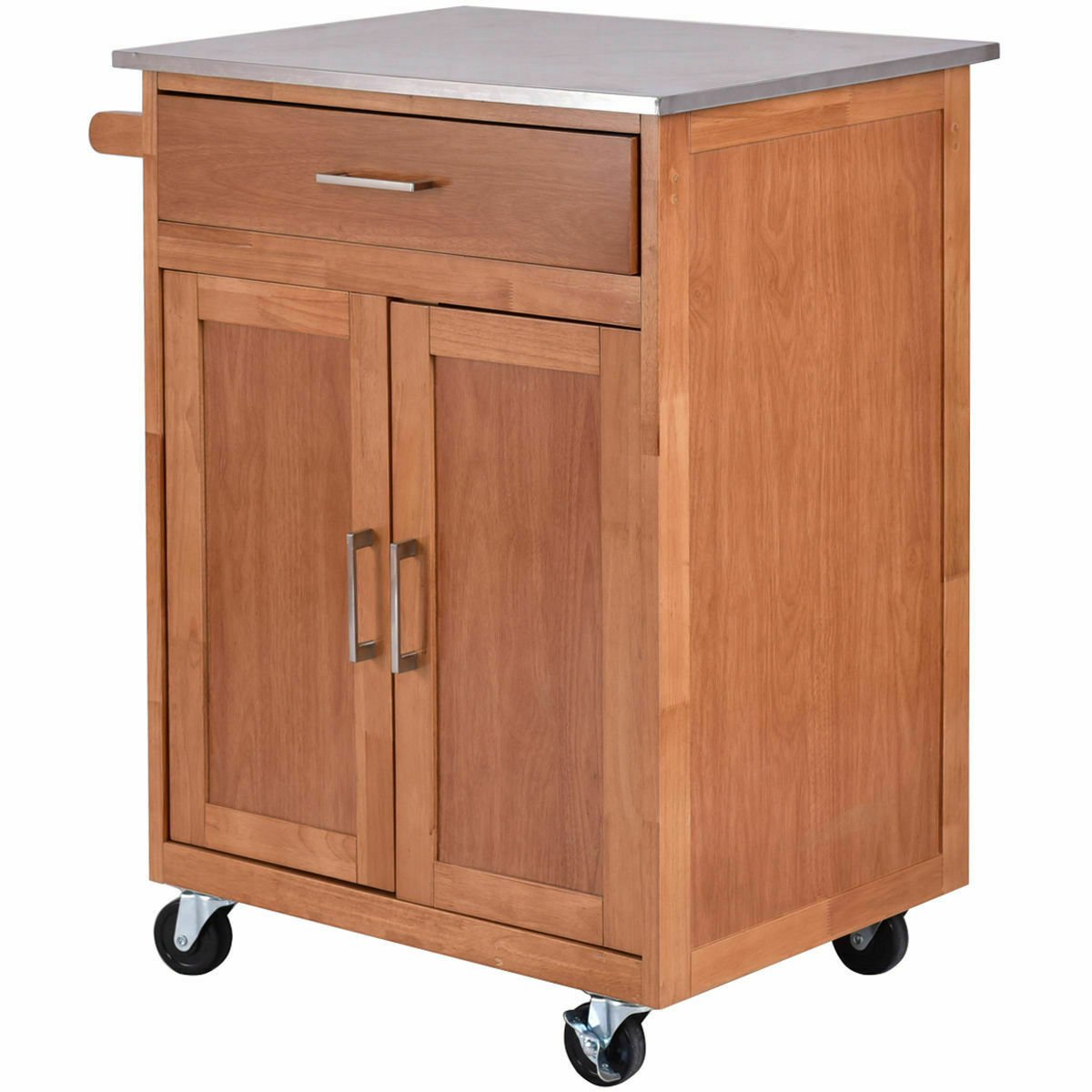 Wooden Kitchen Rolling Storage with Stainless Steel Top