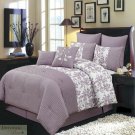 KING COMFORTER 8 Pc SET Light Purple White Skirt 4 Shams 2 Pillows Polyester New