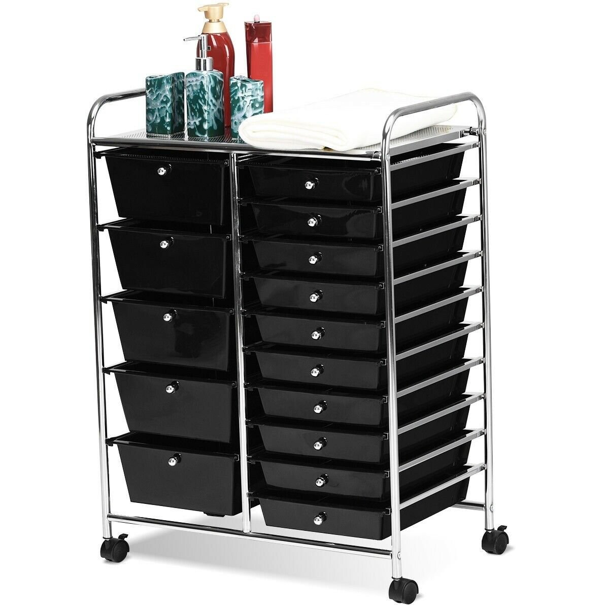 15-Drawer Utility Rolling Organizer Cart Multi-Use Storage