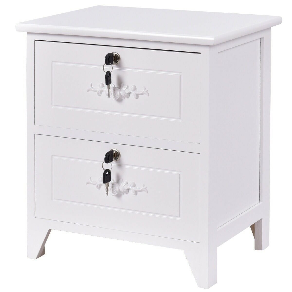 Solid Wood Elegant Storage Nightstand with 2 Locking Drawers