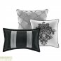 KING COMFORTER 7 Pc SET Black Grey Damask Medallion Pattern Polyester Shams New