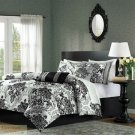 QUEEN COMFORTER 7 Pc SET Black Grey Damask Medallion Pattern Polyester Shams New