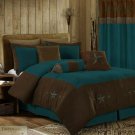 CAL KING COMFORTER 7 Pc SET Rustic Turquoise Brown Western Star Microsuede New