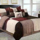QUEEN COMFORTER 7Pc SET Modern Burgundy Square Pattern Microfiber Skirt Sham New