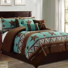 KING COMFORTER 7Pc SET Turquoise Rustic Brown Western Stars Microfiber Sham New