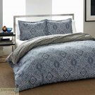 FULL/QUEEN COMFORTER 3Pc SET Blue Gray Medallion Pattern 100% Cotton 2 Shams New