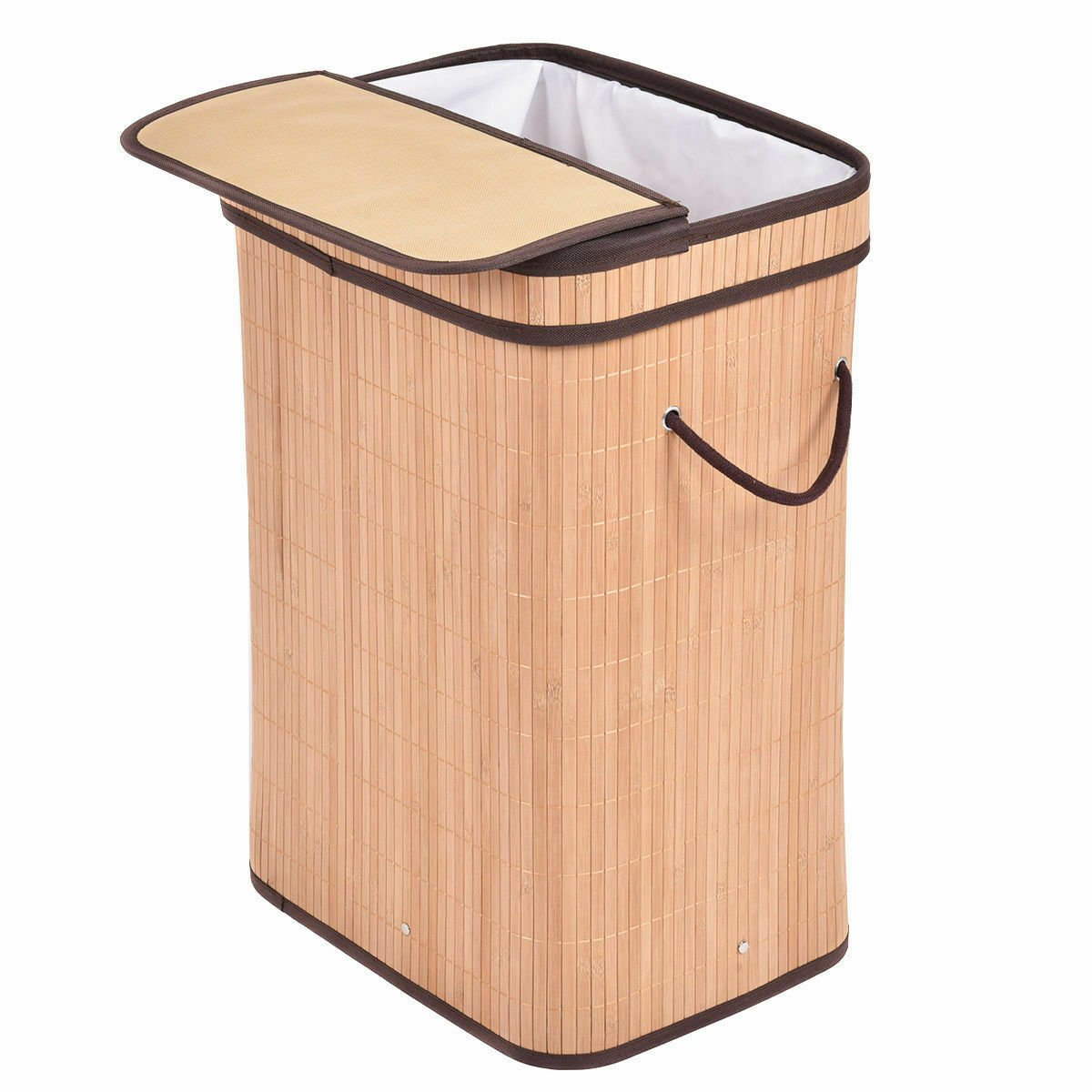 Rectangular Bamboo Laundry Hamper Basket with Lid