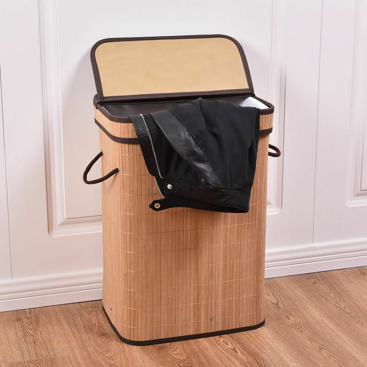 Rectangular Bamboo Laundry Hamper Basket with Lid