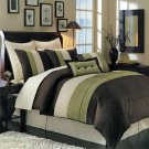 FULL COMFORTER 8 Pc SET Sage Chocolate Ivory Skirt 4 Shams Pillows Polyester New