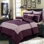 KING COMFORTER 8 Pc SET Purple Block Pattern Skirt 4 Shams Pillows Polyester New