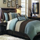 QUEEN COMFORTER 8Pc SET Blue Chocolate Ivory Skirt 4 Shams Pillows Polyester New