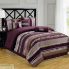 KING COMFORTER 7 Pc SET Purple Chocolate Gray Bed Skirt 2 Shams 3 Pillows New