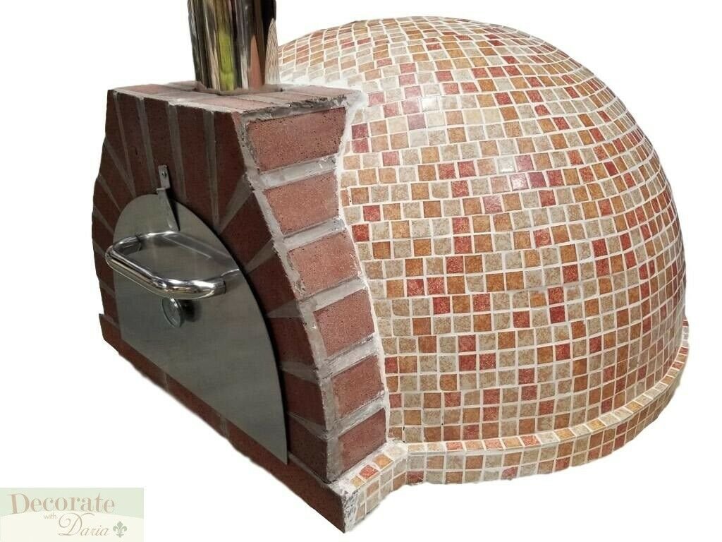 PIZZA OVEN OUTDOOR *RED* MOSAIC TILE BRICK WOOD COAL FIRED BBQ Grill Stone New