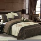 KING COMFORTER 7 Pc SET Coffee Beige Brown Skirt 2 Shams 3 Pillows Polyester New