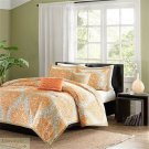 QUEEN COMFORTER 5Pc SET Orange Gray Damask Medallion Pattern Polyester Shams New