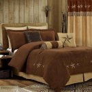 QUEEN COMFORTER 7Pc SET Rustic Chocolate Brown Camel Western Star Microsuede New