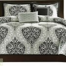 TWIN XL COMFORTER 4Pc SET Black White Gray Damask Medallion Design Polyester New