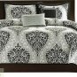 TWIN XL COMFORTER 4Pc SET Black White Gray Damask Medallion Design Polyester New