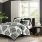 TWIN XL COMFORTER 4Pc SET Black White Gray Damask Medallion Design Polyester New
