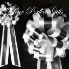 10 WHITE BLACK  TWO LAYER 9" EXTRA WIDE WEDDING PULL PEW BOW BRIDAL CAKE GIFT  BASKET DECORCATION