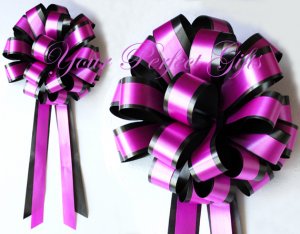 10 FUCHSIA PINK BLACK 8" TWO LAYER WEDDING PULL PEW BOWS FOR BRIDAL CAKE GIFT BASKET DECORCATION