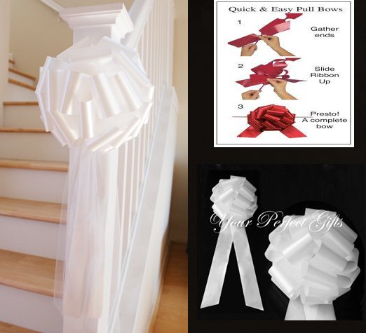 10 WHITE 9" TULLE NET WEDDING PEW BOWS BRIDAL CAKE GIFT BASKET DECORCATION PB055