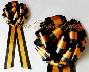 10 LIGHT ORANGE BLACK  TWO LAYER 9" EXTRA WIDE WEDDING PULL PEW BOW BRIDAL GIFT  BASKET DECORCATION
