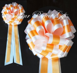 10 TANGERINE ORANGE WHITE  TWO LAYER 9" EXTRA WIDE WEDDING PULL PEW BOW BRIDAL BASKET DECORCATION