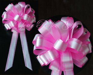 10 CANDY PINK WHITE 8" TWO LAYER WEDDING PULL PEW BOWS FOR BRIDAL CAKE GIFT BASKET DECORCATION PB050