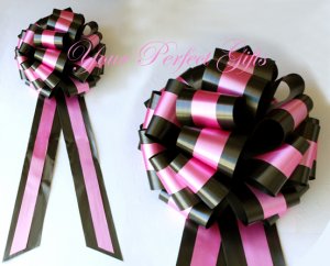 10 BLACK PINK TWO LAYER 9" EXTRA WIDE WEDDING PULL PEW BOWS FOR BRIDAL CAKE GIFT BASKET DECORCATION