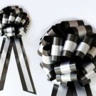 10 WHITE BLACK  TWO LAYER 9" EXTRA WIDE WEDDING PULL PEW BOW BRIDAL CAKE GIFT DECORATION