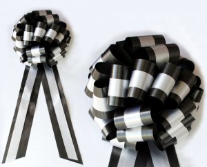 10 WHITE BLACK  TWO LAYER 9" EXTRA WIDE WEDDING PULL PEW BOW BRIDAL CAKE GIFT DECORATION