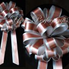10 SILVER BROWN 8" TWO LAYER WEDDING PULL PEW BOWS FOR BRIDAL CAKE GIFT BASKET DECORCATION