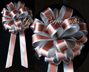 10 SILVER BROWN 8" TWO LAYER WEDDING PULL PEW BOWS FOR BRIDAL CAKE GIFT BASKET DECORCATION
