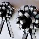 10 BLACK SILVER 8" TWO LAYER WEDDING PULL PEW BOWS FOR BRIDAL CAKE GIFT BASKET DECORCATION PB026
