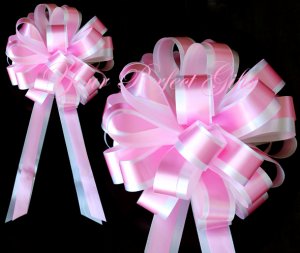 10 BABY PINK WHITE 8" TWO LAYER WEDDING PULL PEW BOWS FOR BRIDAL CAKE GIFT BASKET DECORCATION