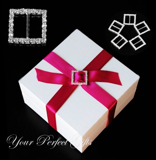 12 SQUARE 20mm Diamante Rhinestone Ribbon Silver Buckle Sliders For Wedding Invitation BK009