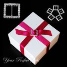 24 LARGE SQUARE Silver 20mm Diamante Rhinestone Crystal Buckle Sliders For Wedding Invitation BK009