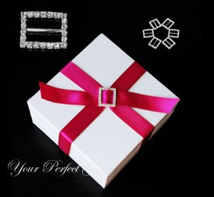 50 RECTANGLE 22mm Silver Diamante Rhinestone Crystal Buckle Sliders For Wedding Invitation BK056