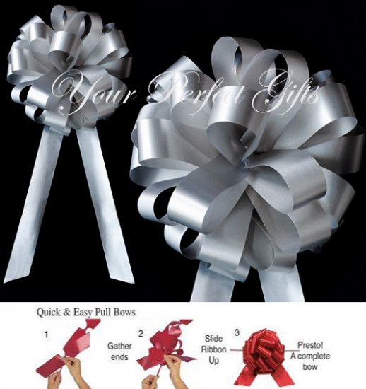 10 SILVER 8" WEDDING PULL PEW BOWS FOR BRIDAL CAKE GIFT BASKET DECORCATION PB047