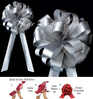 10 SILVER 8" WEDDING PULL PEW BOWS FOR BRIDAL CAKE GIFT BASKET DECORCATION PB047