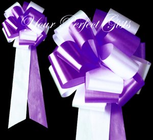 10 WHITE PURPLE 9" EXTRA WIDE WEDDING PULL PEW BOWS FOR BRIDAL CAKE GIFT BASKET DECORCATION