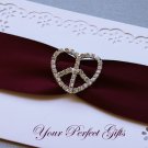 12  Heart Peace Sign 1-1/4" Silver Diamante Rhinestone Ribbon Buckle Slider Wedding Invitation BK044
